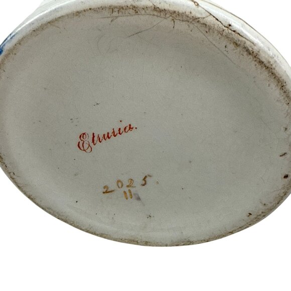 Antique Etruria Pottery Vase Floral Pattern Red Ivory Gold Trim 7.5" Wide" Decor - Picture 2 of 7